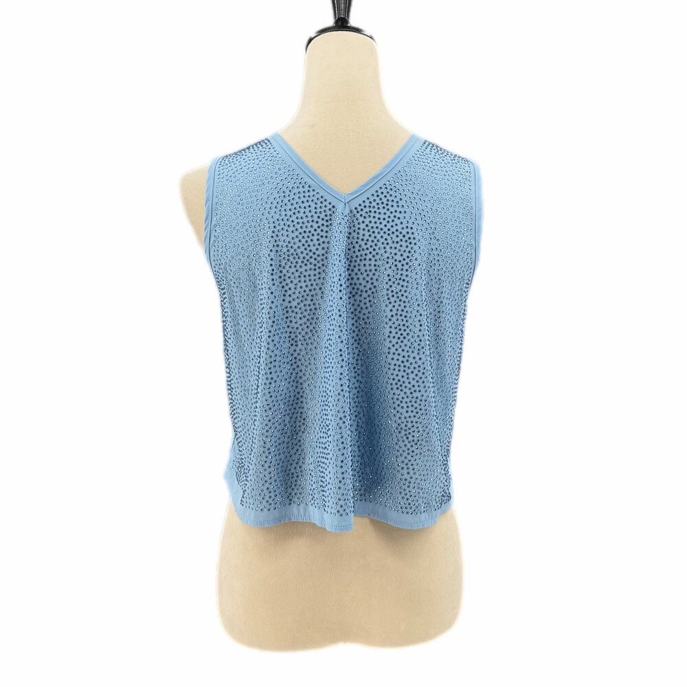 Queen of Sparkles NEW Light Blue Rhinestone Active Sleeveless Crop Tank Top - Picture 3 of 12